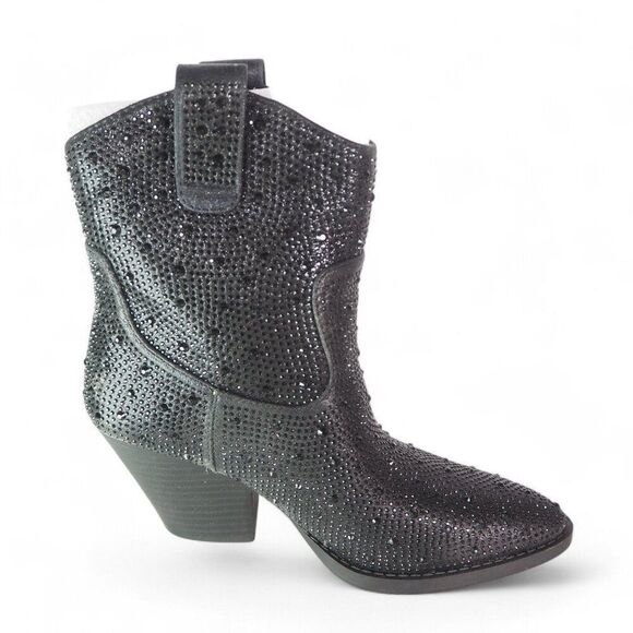 Forever River Rhinestone Embellished Pointed Toe Ankle Boots Black Women's 6 - Picture 7 of 9